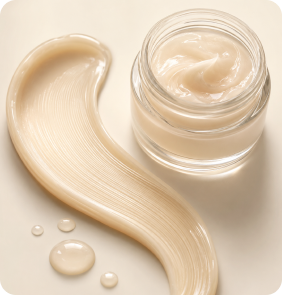 Texture di RenovaCare Mix C986: balsamo denso avorio in vasetto di vetro